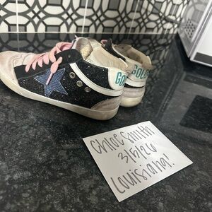 Golden Goose Women’s Glitter Star Sneakers in Black, Pink and Blue